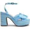 DREAM PAIRS Women’s Chunky Platform Heels Sandals Pleated Bow Knot Ankle Buckle Strap Heeled Sandals Open Toe Comfortable Wedding Party Dress Shoes(Blue)