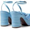 DREAM PAIRS Women’s Chunky Platform Heels Sandals Pleated Bow Knot Ankle Buckle Strap Heeled Sandals Open Toe Comfortable Wedding Party Dress Shoes(Blue)