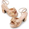 DREAM PAIRS Women’s Chunky Platform Heels Sandals Pleated Bow Knot Ankle Buckle Strap Heeled Sandals Open Toe Comfortable Wedding Party Dress Shoes(Champagne)