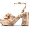 DREAM PAIRS Women’s Chunky Platform Heels Sandals Pleated Bow Knot Ankle Buckle Strap Heeled Sandals Open Toe Comfortable Wedding Party Dress Shoes(Champagne)