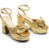 DREAM PAIRS Women’s Chunky Platform Heels Sandals Pleated Bow Knot Ankle Buckle Strap Heeled Sandals Open Toe Comfortable Wedding Party Dress Shoes(Gold)
