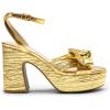 DREAM PAIRS Women’s Chunky Platform Heels Sandals Pleated Bow Knot Ankle Buckle Strap Heeled Sandals Open Toe Comfortable Wedding Party Dress Shoes(Gold)