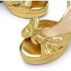 DREAM PAIRS Women’s Chunky Platform Heels Sandals Pleated Bow Knot Ankle Buckle Strap Heeled Sandals Open Toe Comfortable Wedding Party Dress Shoes(Gold)