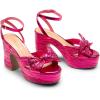 DREAM PAIRS Women’s Chunky Platform Heels Sandals Pleated Bow Knot Ankle Buckle Strap Heeled Sandals Open Toe Comfortable Wedding Party Dress Shoes(Hot Pink)