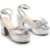 DREAM PAIRS Women’s Chunky Platform Heels Sandals Pleated Bow Knot Ankle Buckle Strap Heeled Sandals Open Toe Comfortable Wedding Party Dress Shoes(Silver)