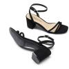 DREAM PAIRS Women’s Chunky Strappy Heels Square Open Toe Ankle Buckle Low Heels Sandals for Daily Wedding Party Dress(Black)