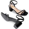 DREAM PAIRS Women’s Chunky Strappy Heels Square Open Toe Ankle Buckle Low Heels Sandals for Daily Wedding Party Dress(Black-pu)