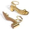 DREAM PAIRS Women’s Chunky Strappy Heels Square Open Toe Ankle Buckle Low Heels Sandals for Daily Wedding Party Dress(Gold)