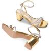 DREAM PAIRS Women’s Chunky Strappy Heels Square Open Toe Ankle Buckle Low Heels Sandals for Daily Wedding Party Dress(Gold-rhinestone)