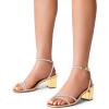 DREAM PAIRS Women’s Chunky Strappy Heels Square Open Toe Ankle Buckle Low Heels Sandals for Daily Wedding Party Dress(Gold-rhinestone)