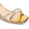 DREAM PAIRS Women’s Chunky Strappy Heels Square Open Toe Ankle Buckle Low Heels Sandals for Daily Wedding Party Dress(Gold-rhinestone)