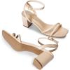 DREAM PAIRS Women’s Chunky Strappy Heels Square Open Toe Ankle Buckle Low Heels Sandals for Daily Wedding Party Dress(Nude-pu)