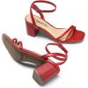 DREAM PAIRS Women’s Chunky Strappy Heels Square Open Toe Ankle Buckle Low Heels Sandals for Daily Wedding Party Dress(Red)