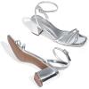 DREAM PAIRS Women’s Chunky Strappy Heels Square Open Toe Ankle Buckle Low Heels Sandals for Daily Wedding Party Dress(Silver)