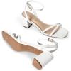 DREAM PAIRS Women’s Chunky Strappy Heels Square Open Toe Ankle Buckle Low Heels Sandals for Daily Wedding Party Dress(White-pu)