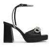 DREAM PAIRS Women’s Double Bowknots Platform Chunky Heels Rhinestone High Square Toe Dress Sandals for Wedding Bridal Party(Black-pu)