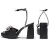DREAM PAIRS Women’s Double Bowknots Platform Chunky Heels Rhinestone High Square Toe Dress Sandals for Wedding Bridal Party(Black-pu)