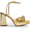 DREAM PAIRS Women’s Double Bowknots Platform Chunky Heels Rhinestone High Square Toe Dress Sandals for Wedding Bridal Party(Gold-pat)