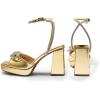 DREAM PAIRS Women’s Double Bowknots Platform Chunky Heels Rhinestone High Square Toe Dress Sandals for Wedding Bridal Party(Gold-pat)