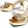 DREAM PAIRS Women’s Double Bowknots Platform Chunky Heels Rhinestone High Square Toe Dress Sandals for Wedding Bridal Party(Gold-pat)