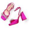 DREAM PAIRS Women’s Double Bowknots Platform Chunky Heels Rhinestone High Square Toe Dress Sandals for Wedding Bridal Party(Hot Pink-satin)