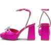 DREAM PAIRS Women’s Double Bowknots Platform Chunky Heels Rhinestone High Square Toe Dress Sandals for Wedding Bridal Party(Hot Pink-satin)