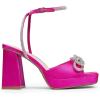 DREAM PAIRS Women’s Double Bowknots Platform Chunky Heels Rhinestone High Square Toe Dress Sandals for Wedding Bridal Party(Hot Pink-satin)