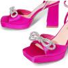 DREAM PAIRS Women’s Double Bowknots Platform Chunky Heels Rhinestone High Square Toe Dress Sandals for Wedding Bridal Party(Hot Pink-satin)