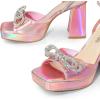 DREAM PAIRS Women’s Double Bowknots Platform Chunky Heels Rhinestone High Square Toe Dress Sandals for Wedding Bridal Party(Pink-pu)