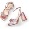 DREAM PAIRS Women’s Double Bowknots Platform Chunky Heels Rhinestone High Square Toe Dress Sandals for Wedding Bridal Party(Pink-pu)