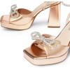 DREAM PAIRS Women’s Double Bowknots Platform Chunky Heels Rhinestone High Square Toe Dress Sandals for Wedding Bridal Party(Rose Gold-pu)