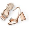 DREAM PAIRS Women’s Double Bowknots Platform Chunky Heels Rhinestone High Square Toe Dress Sandals for Wedding Bridal Party(Rose Gold-pu)