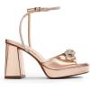 DREAM PAIRS Women’s Double Bowknots Platform Chunky Heels Rhinestone High Square Toe Dress Sandals for Wedding Bridal Party(Rose Gold-pu)