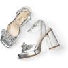 DREAM PAIRS Women’s Double Bowknots Platform Chunky Heels Rhinestone High Square Toe Dress Sandals for Wedding Bridal Party(Silver-pat)