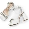 DREAM PAIRS Women’s Double Bowknots Platform Chunky Heels Rhinestone High Square Toe Dress Sandals for Wedding Bridal Party(White-pu)
