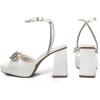 DREAM PAIRS Women’s Double Bowknots Platform Chunky Heels Rhinestone High Square Toe Dress Sandals for Wedding Bridal Party(White-pu)