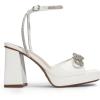 DREAM PAIRS Women’s Double Bowknots Platform Chunky Heels Rhinestone High Square Toe Dress Sandals for Wedding Bridal Party(White-pu)