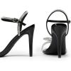 DREAM PAIRS Women’s Heels Round Toe Rhinestone Double Bowknots Sparkly Stilettos Heeled Sandals Shoes for Party Evening(Black-pu)