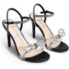 DREAM PAIRS Women’s Heels Round Toe Rhinestone Double Bowknots Sparkly Stilettos Heeled Sandals Shoes for Party Evening(Black-pu)