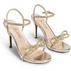 DREAM PAIRS Women’s Heels Round Toe Rhinestone Double Bowknots Sparkly Stilettos Heeled Sandals Shoes for Party Evening(Gold-pu)