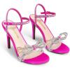 DREAM PAIRS Women’s Heels Round Toe Rhinestone Double Bowknots Sparkly Stilettos Heeled Sandals Shoes for Party Evening(Hot Pink-satin)