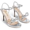 DREAM PAIRS Women’s Heels Round Toe Rhinestone Double Bowknots Sparkly Stilettos Heeled Sandals Shoes for Party Evening(Silver-pu)
