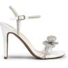 DREAM PAIRS Women’s Heels Round Toe Rhinestone Double Bowknots Sparkly Stilettos Heeled Sandals Shoes for Party Evening(White-pu)