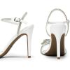 DREAM PAIRS Women’s Heels Round Toe Rhinestone Double Bowknots Sparkly Stilettos Heeled Sandals Shoes for Party Evening(White-pu)