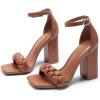 DREAM PAIRS Women’s Heels for Women Braided Open Toe Ankle Strap High Block Chunky Heel Sandals Party Wedding Dress Pumps Shoes(Brown-pu)
