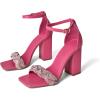 DREAM PAIRS Women’s Heels for Women Braided Open Toe Ankle Strap High Block Chunky Heel Sandals Party Wedding Dress Pumps Shoes(Hot Pink-rhinestone)