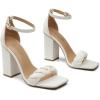 DREAM PAIRS Women’s Heels for Women Braided Open Toe Ankle Strap High Block Chunky Heel Sandals Party Wedding Dress Pumps Shoes(White)