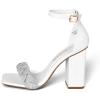 DREAM PAIRS Women’s Heels for Women Braided Open Toe Ankle Strap High Block Chunky Heel Sandals Party Wedding Dress Pumps Shoes(White-rhinestone)