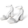 DREAM PAIRS Women’s Heels for Women Braided Open Toe Ankle Strap High Block Chunky Heel Sandals Party Wedding Dress Pumps Shoes(White-rhinestone)