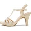 DREAM PAIRS Women’s Kitten Heels Open Toe Stilettos Rhinestone Heels for Dressy Wedding(Gold)